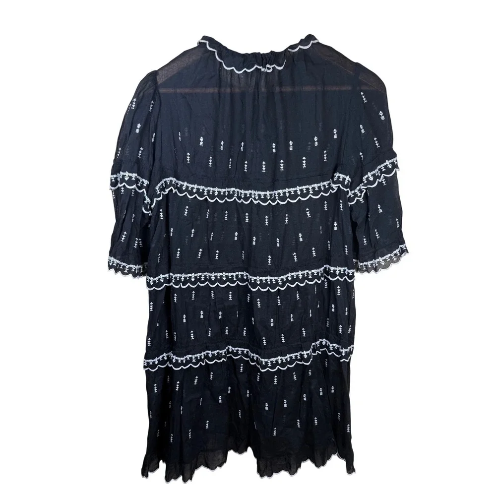 Isabel Marant‎ Etoile Lyin Dress Women Med Black White Embroidered Tiered Boho